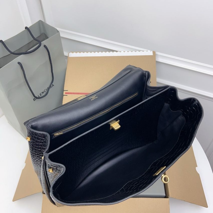 Ba1en*iaga Rodeo Large Handbag Crocodile Embossed - Black